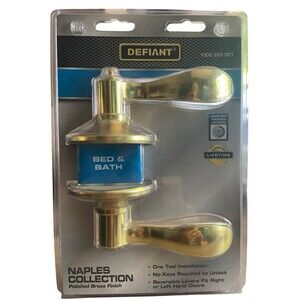 Naples Collection Polished Brass Defiant Bed/bath  Door Handle Right or Left